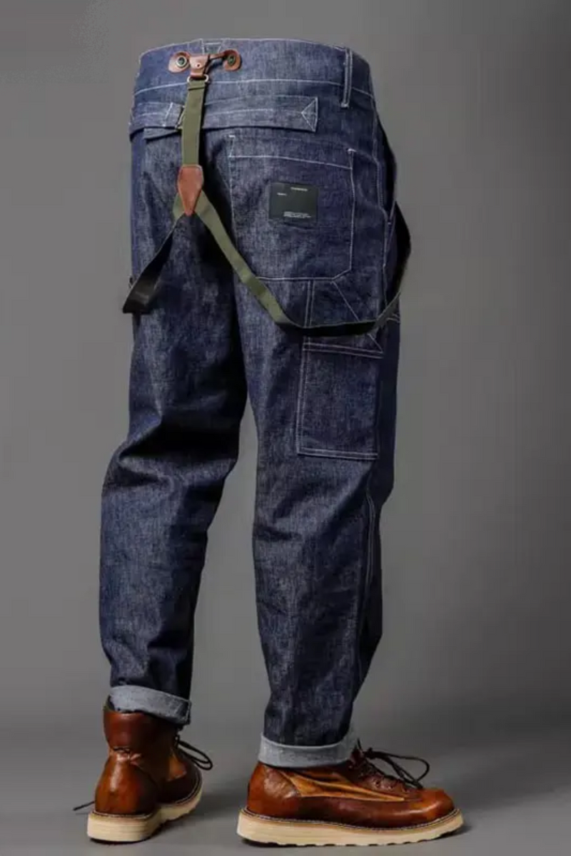 Autumn And Winter Casual Overalls Men's Loose Fatty Multi-pocket Cargo Denim Jeans