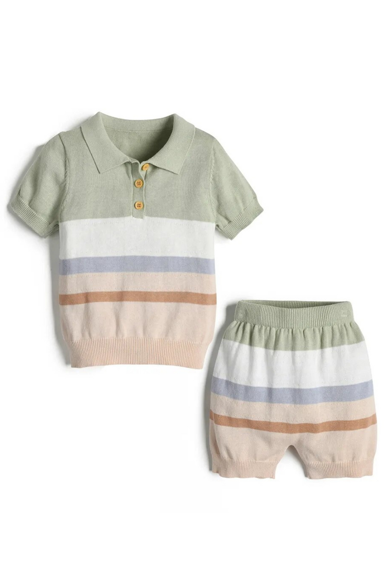 Boys Knitted Clothes Outfit Set Kids Stripes Polo Shirt Knit Pants Children Tops and Bottoms