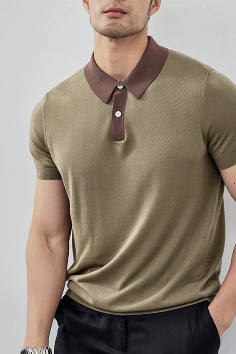 Casual Mens Polo Shirts Knitted Short Sleeve Buttoned Lapel Tops Summer Leisure Mens
