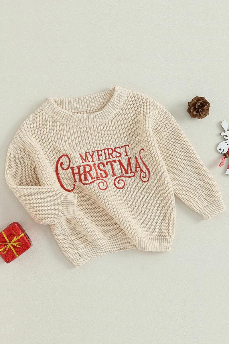 Baby Girls Christmas Knit Sweater Fall Clothes Long Sleeve Letter Embroidery Pullover Knitwear Xmas Warm Clothes