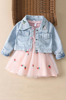 Baby dress for girl denim jacket spring autumn fashionable fluffy princess dress