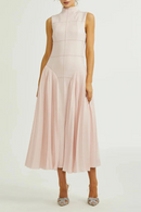 Elegant Dresses for Women High Neck Sleeveless Patchwork Ruffles Fold Dress Female Clothing