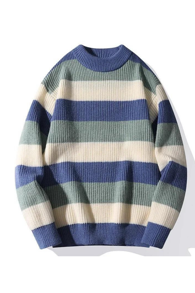 Men's Striped Knitted Sweaters Loose Round Neck Pullovers Style Streetwear Male Jumper Autumn Casual Men Clothing