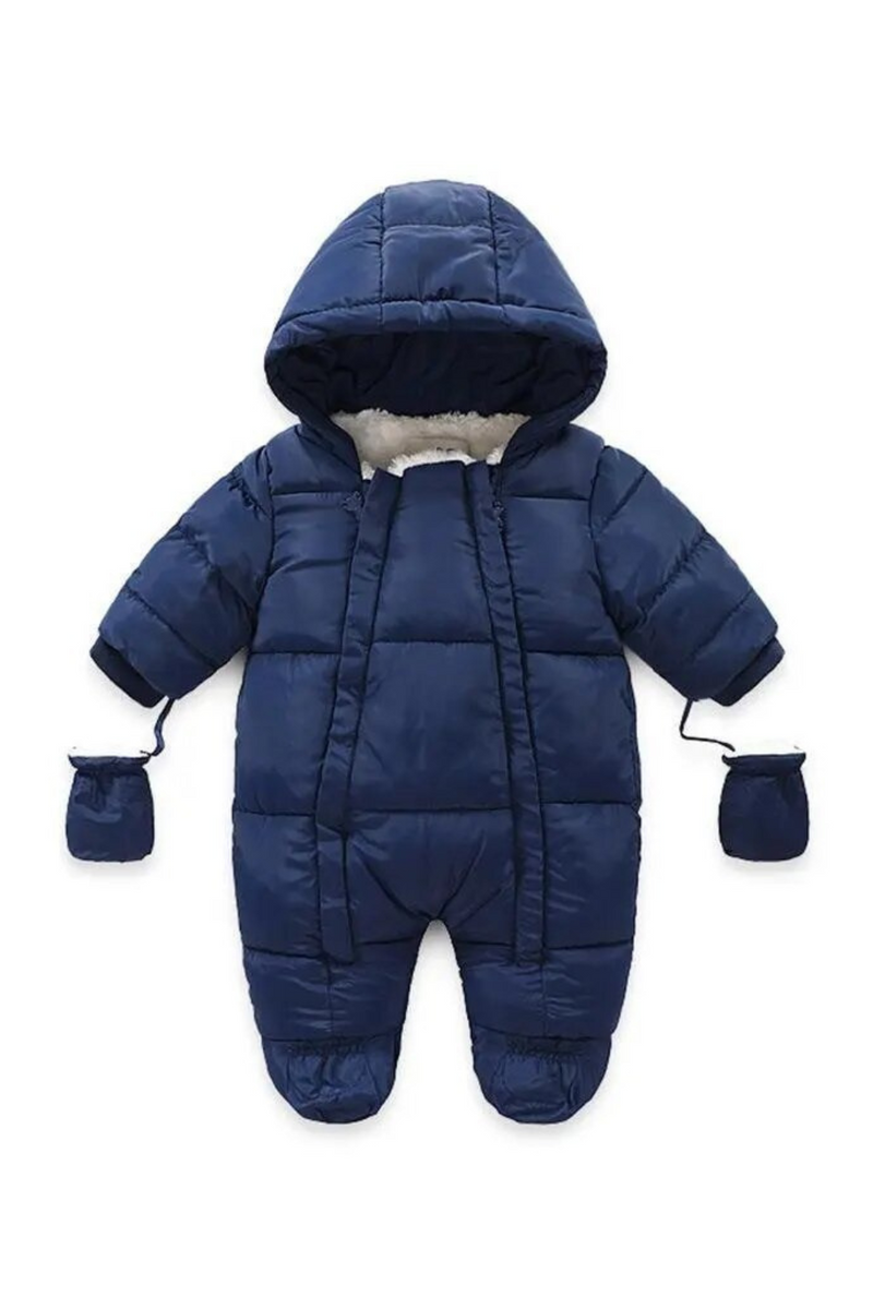 Kids Winter Jumpsuits Children Hooded Cotton-padded Rompers with Gloves Toddler Thick Overalls Infant Footed Romper