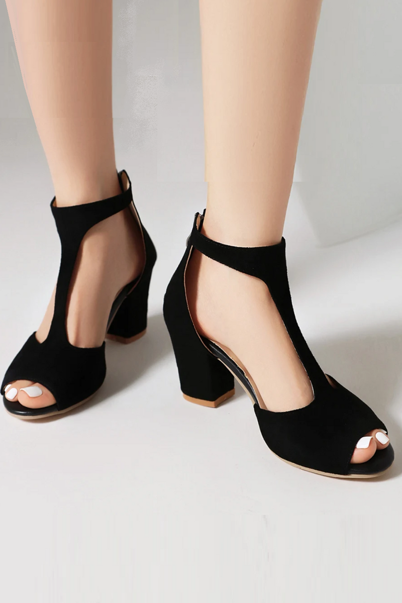 Women T-strap Sandals Summer High Heels Open Toe Gladiator Chunky Heel Shoes Woman Party Pumps