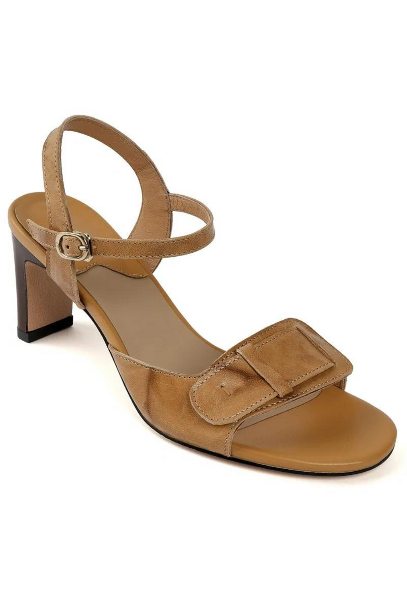 Vintage Leather Sandals Ladies Buckle Summer Sandals Thick High Heels Slingbacks Women Sandals