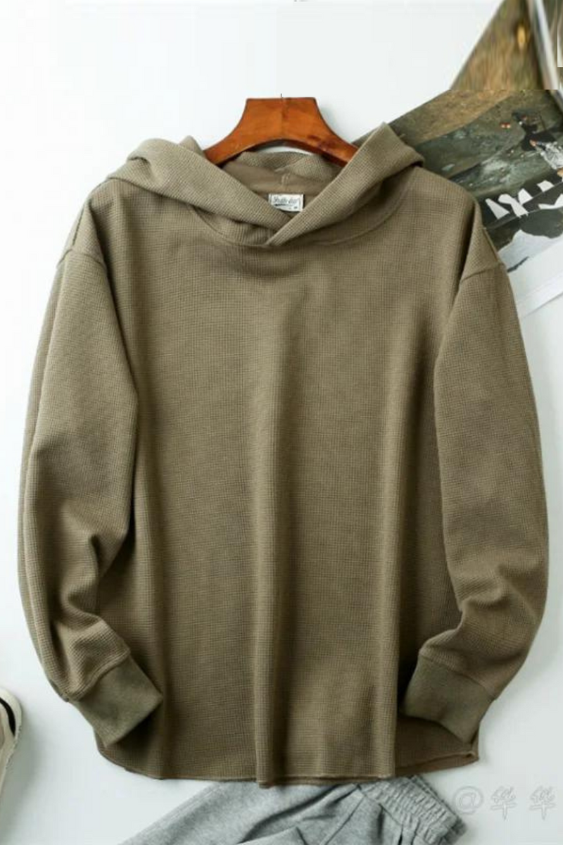 Men's Hoodies Spring Casual Hooded Sweatshirts Men's Solid Color Fitness Hoody Tops Waffle Vintage Stretch Pullover