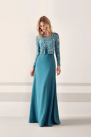 Bride Dresses Blue Scoop Neck Sleeveless Beading Floor-Length 2 Pieces Evening Gowns