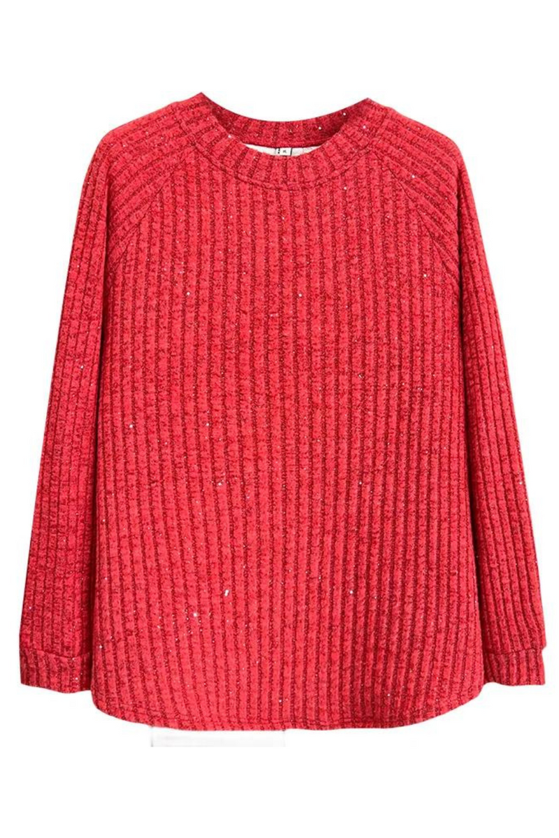 Spring Winter Fleece-lined Stripe Sequins Basic T-shirt Women's Warm Wear Inside Tops