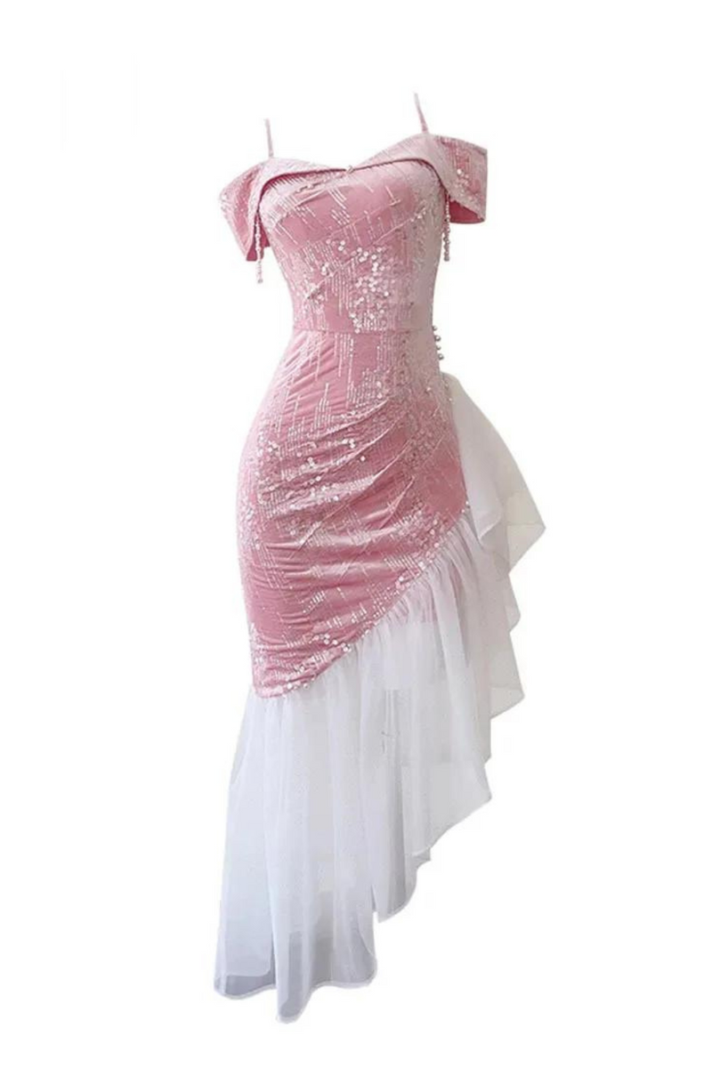 Mesh Splice Strap Dresses For Women Sleeveless High Waist Slash Neck Elegant Dress Female