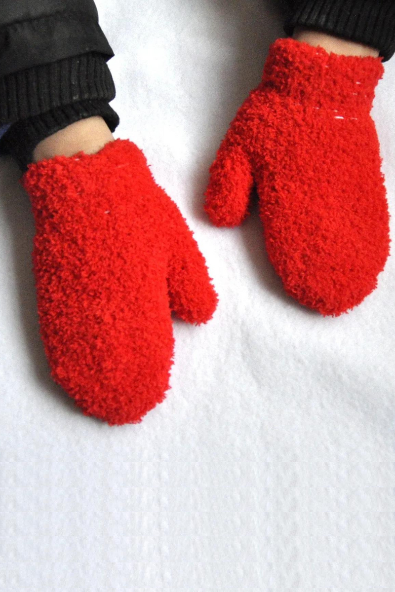 Kids Winter Warm Knitted Mittens Baby Girls Baby Boys Velvet Thick Gloves