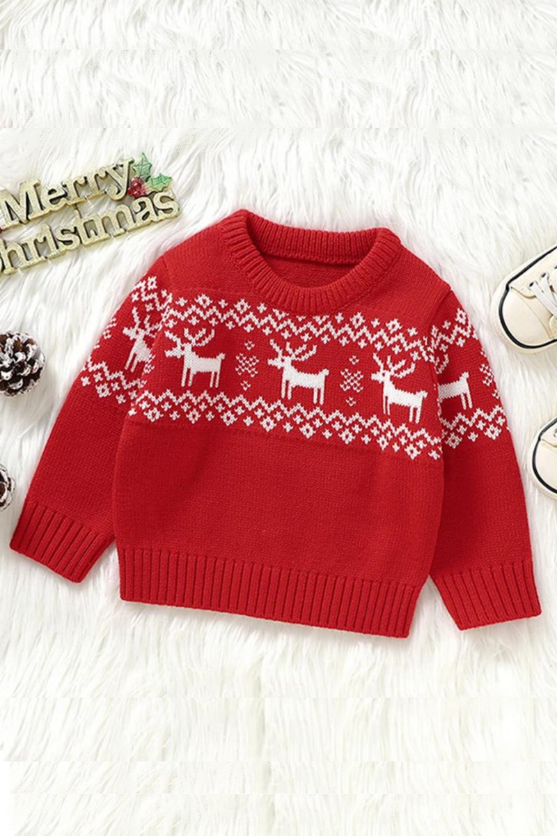 Infant Kids Baby Girls Boys Long Sleeve Cute Deer Pullover Sweaters Christmas Baby Girls Boys Children's Clothes Knit Sweaters