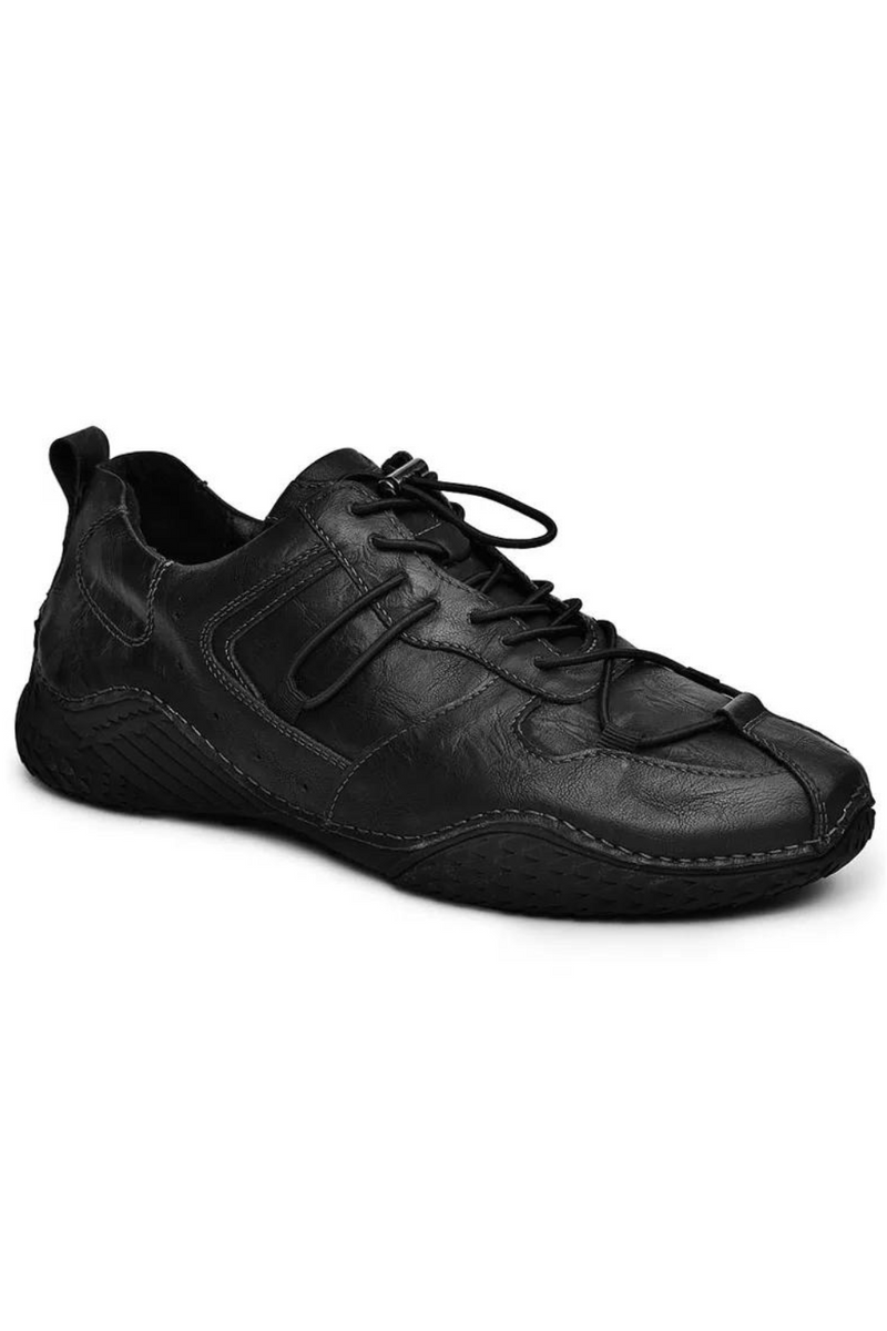 Men Leather Sneakers Casual Shoes Pure Black Spring Autumn Designer Breathable