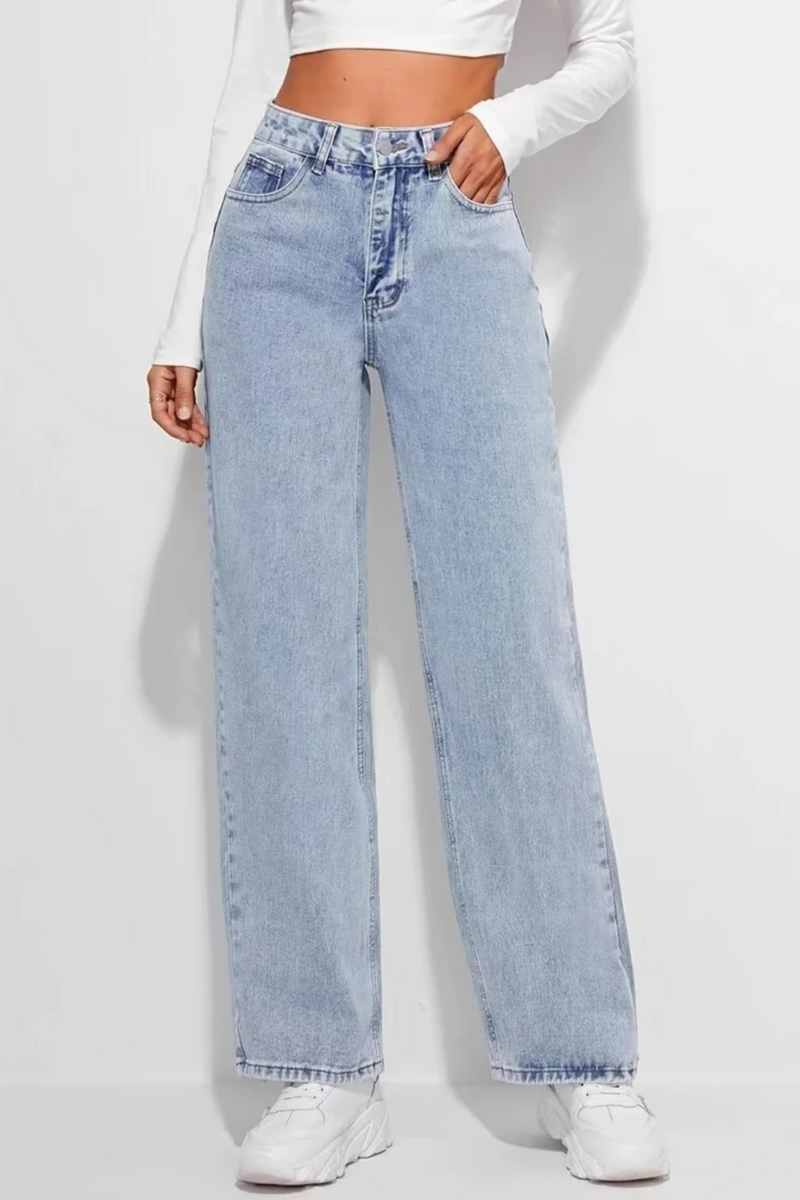 Women Denim Pants With Pocket Zipper High Waist Casual Trousers Spring Summer Female Basic Straight Jeans