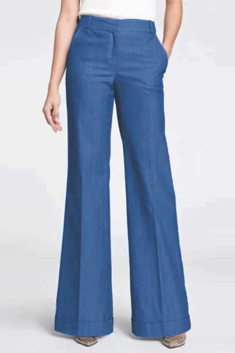 Woman Trousers Summer High Waist Long Flare Pants Vintage Solid Denim Pantaloon Casual Work