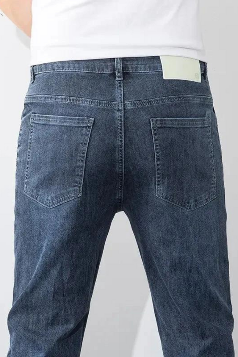 Summer Spring Men's Jeans Trousers Straight Elastic Cotton Business Classic Style Denim Man Pants