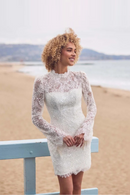 Beautiful high Neck Full Sleeves Full Lace Short Sheath Wedding Dresses Cut Back Bridal Grown