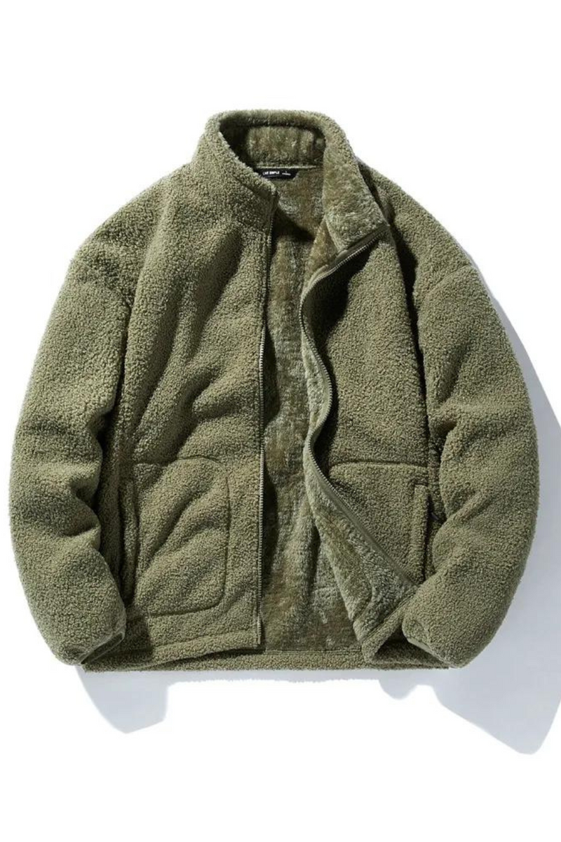 Winter Fleece Jackets Men Solid Loose Casual Warm Coat Mens Stand Collar Outerwear Jacket Streetwear