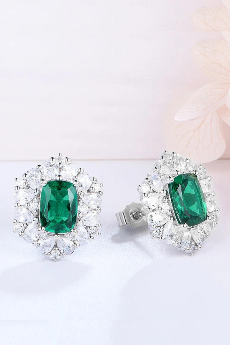 925 Sterling Silver Emerald  Zircon Gemstone Engagement Luxury Earrings For Women Girls Fine Jewellery