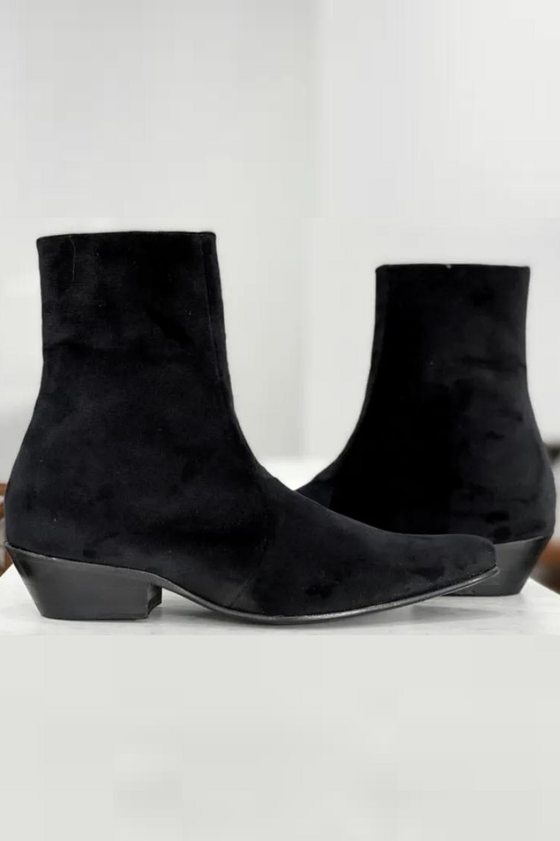 Men Chelsea Boots Handmade Pointed Toe Mid-heel Business Zip Men Ankle Boots