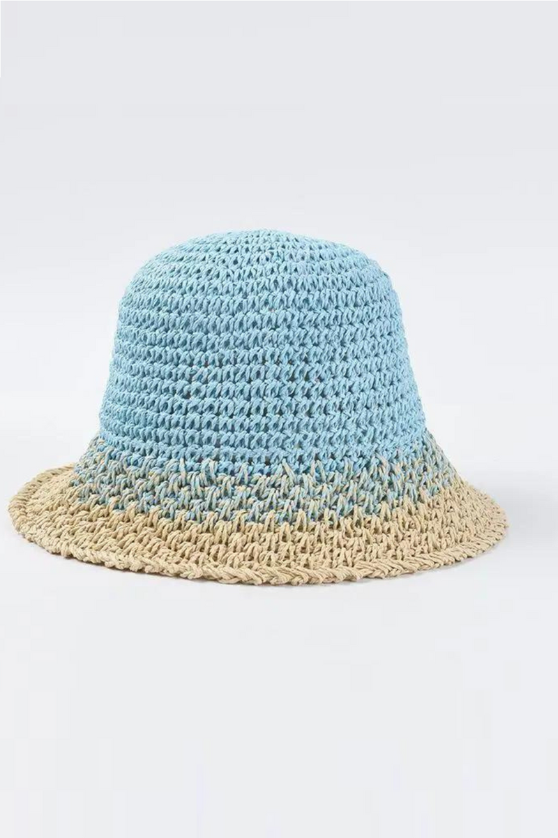 Gradient Straw Crocheted Bucket Hat Women's Spring Summer Casual Sunshade Beach Hats Foldable Hollow