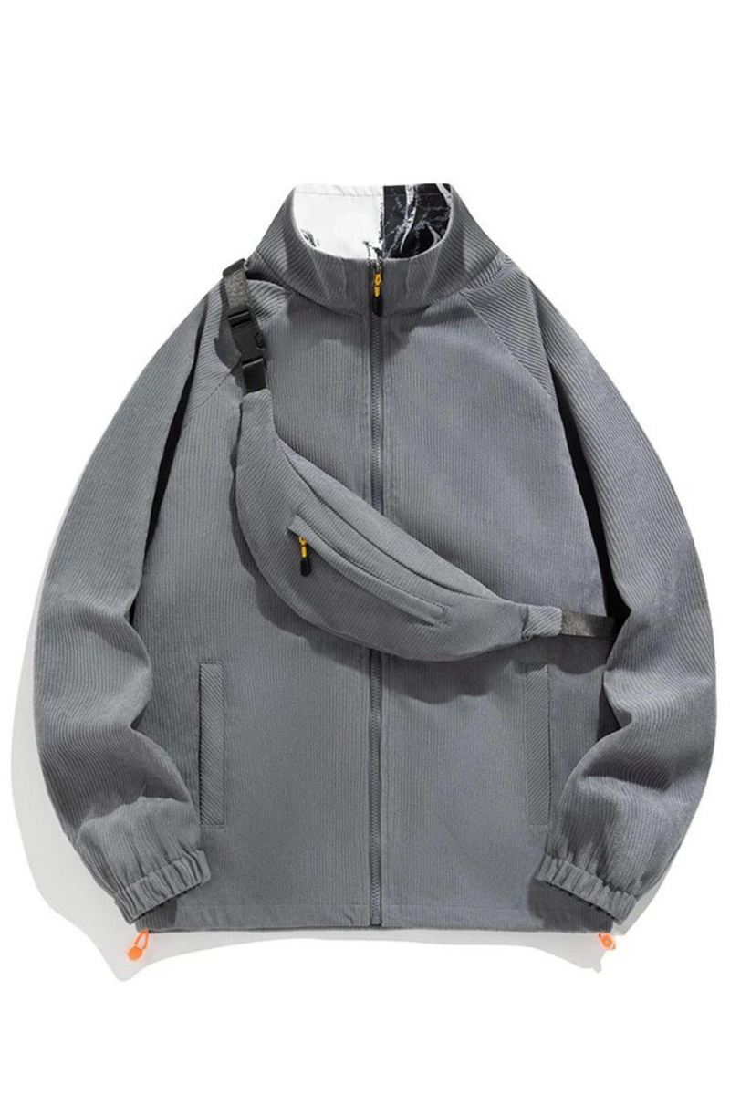 Spring Autumn Corduroy Jacket Coat Men Casual Solid Jacket with Bag Corduroy Coat Male