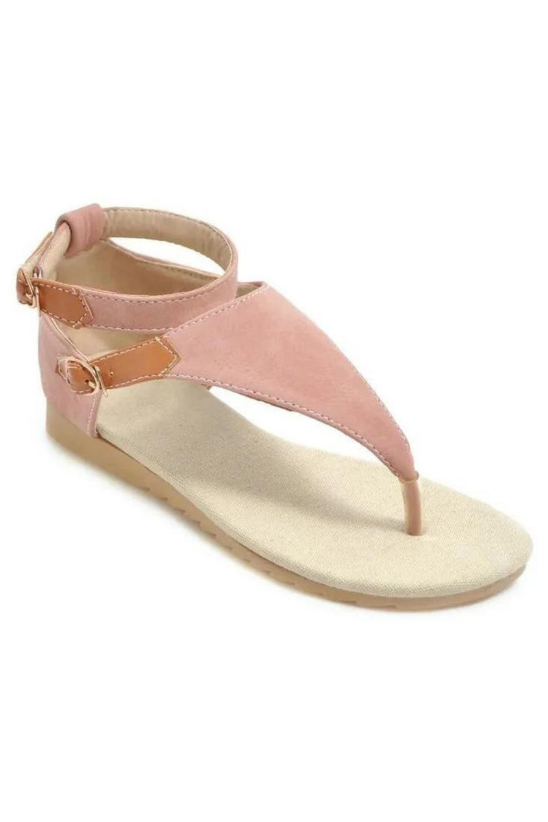 Women Sandals Buckle Mixed Casual T-strap Round Open-toed Summer Beach Soft Sole Shoes