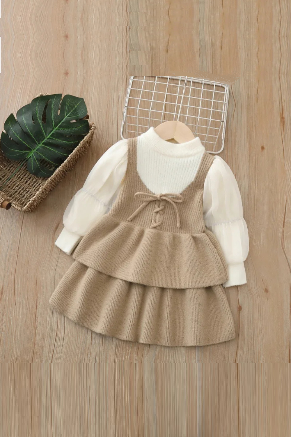 Autumn Kids Jersey Dress 2-6T Cute Color Block Puff Sleeve Girls Princ