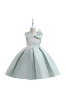 Bridesmaid Dress Sweet Girl's Green Party Dresses For Weddings Bow Embroidery Performance Clothes