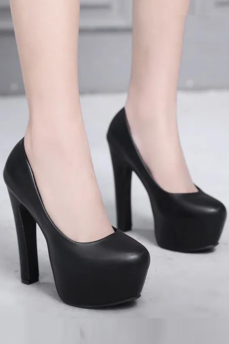 Women Platform High Heels Shoes Slip On Stilettos Heel Leather Round Toe Black and White Classic Party Footwear