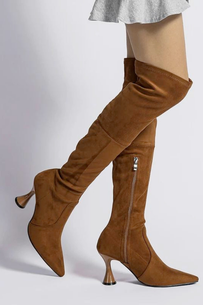 Women Over The Knee Boots Winter Suede Pointed Toe Elastic Slim High Heel Boots Women