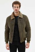 Mens Green Shearling Jacket Leather Jacket Casual Short Mens Fur Coat Trench Coat
