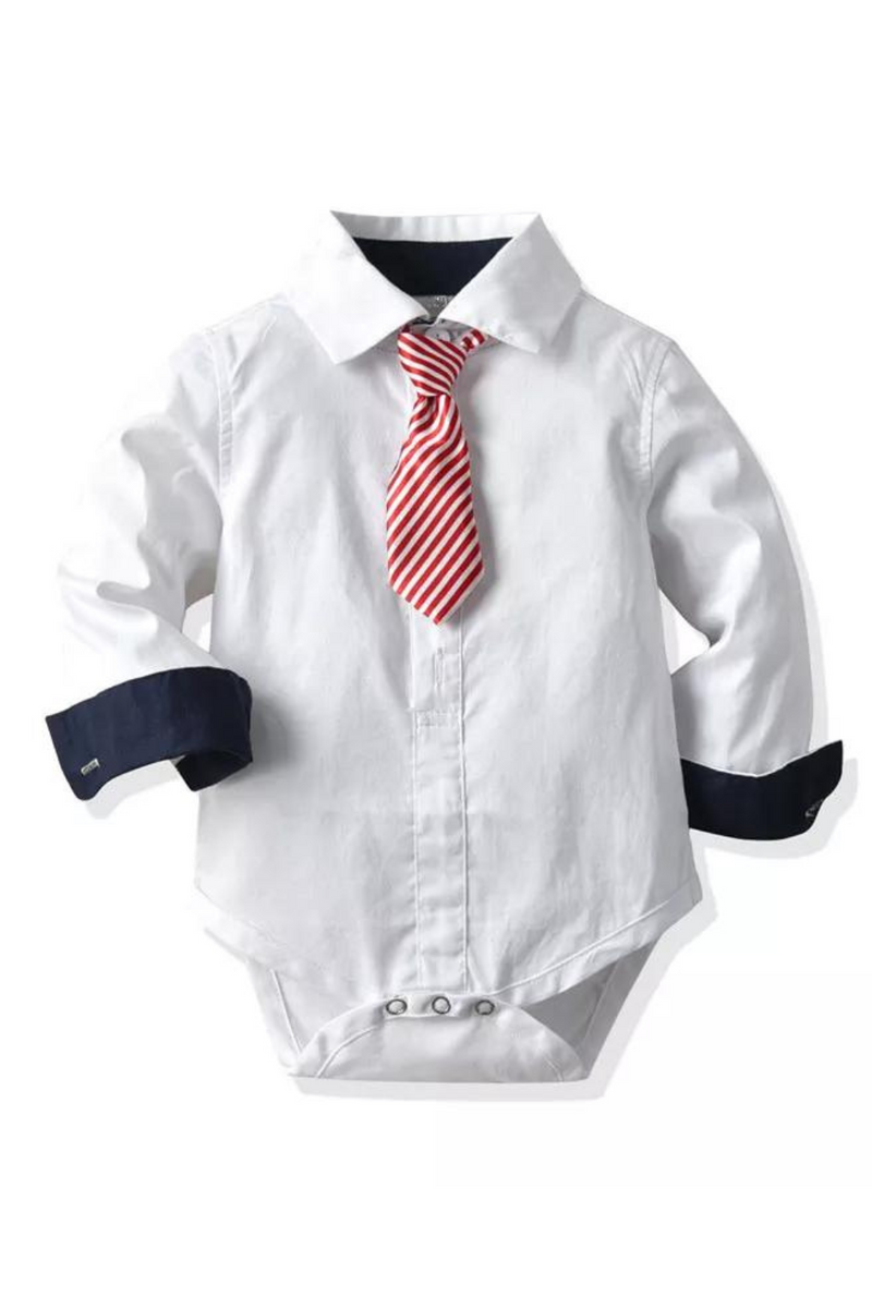 Baby Boys Tie Romper Clothes Cotton Shirt Toddler Formal Jumpsuit Birthday One-piece Long Sleeve Children Party Clothes