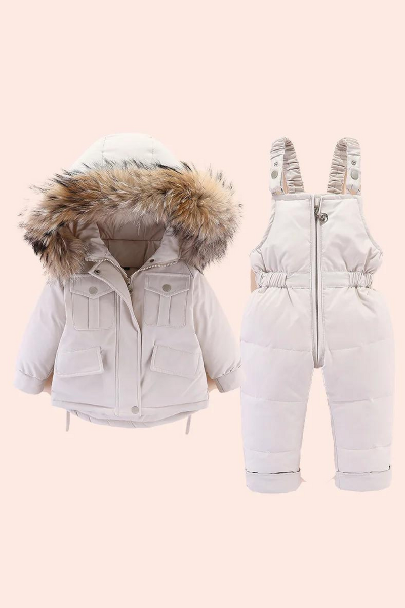 Toddler Baby Boys Girl Warm Clothes Set Kids Thicken Down Padded Set Fur Collar Down Jacket and Jumpsuit Winter Kids Suits