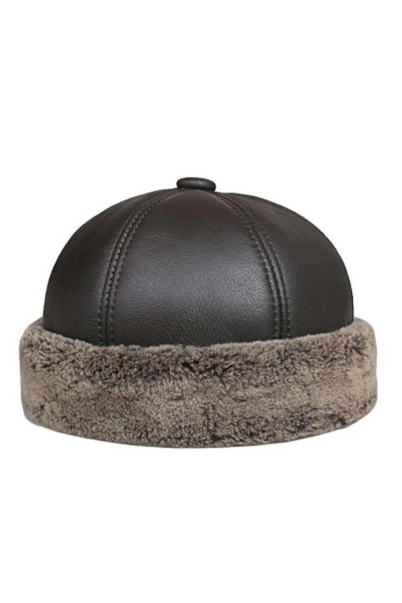Winter Genuine Leather Melon Caps Men Thicked Warm Round Boonie Hat Bonnet