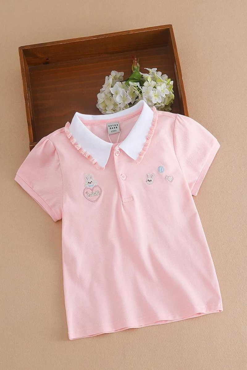 Girls Polo Summer Children Short Sleeve T-shirts Collar Clothing Baby Cotton Tops