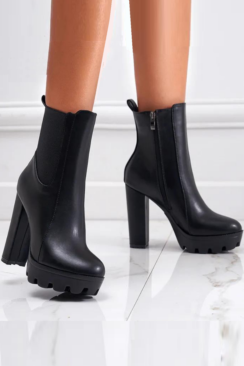 Ankle Boots for Women Elastic and Chunky Heel Round Toe Party Boots with Zipper