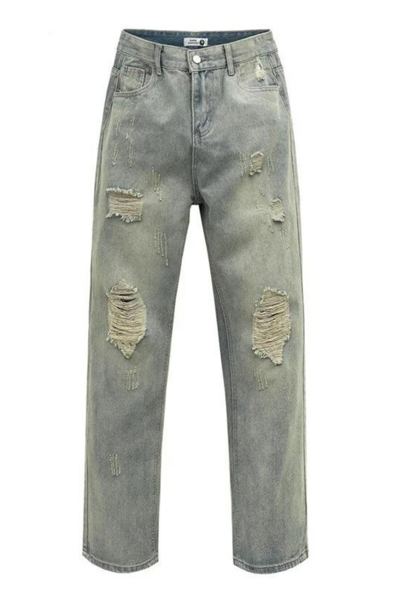 Vintage Denim Pants Men Ripped Hole Jeans Cotton Joggers Jean Trousers Hip Hop Retro