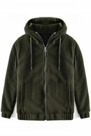 Mens Fleece Sherpa Padded Jacket Hoodie Fluffy Fleece Open Front Cardigan Button Down Soft Coat Fall Outwear With Pocket