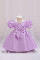 Baby Girls Party Dress Puff Sleeve Purple Wedding Princess Dresses for Kids Baptism Bridesmaid