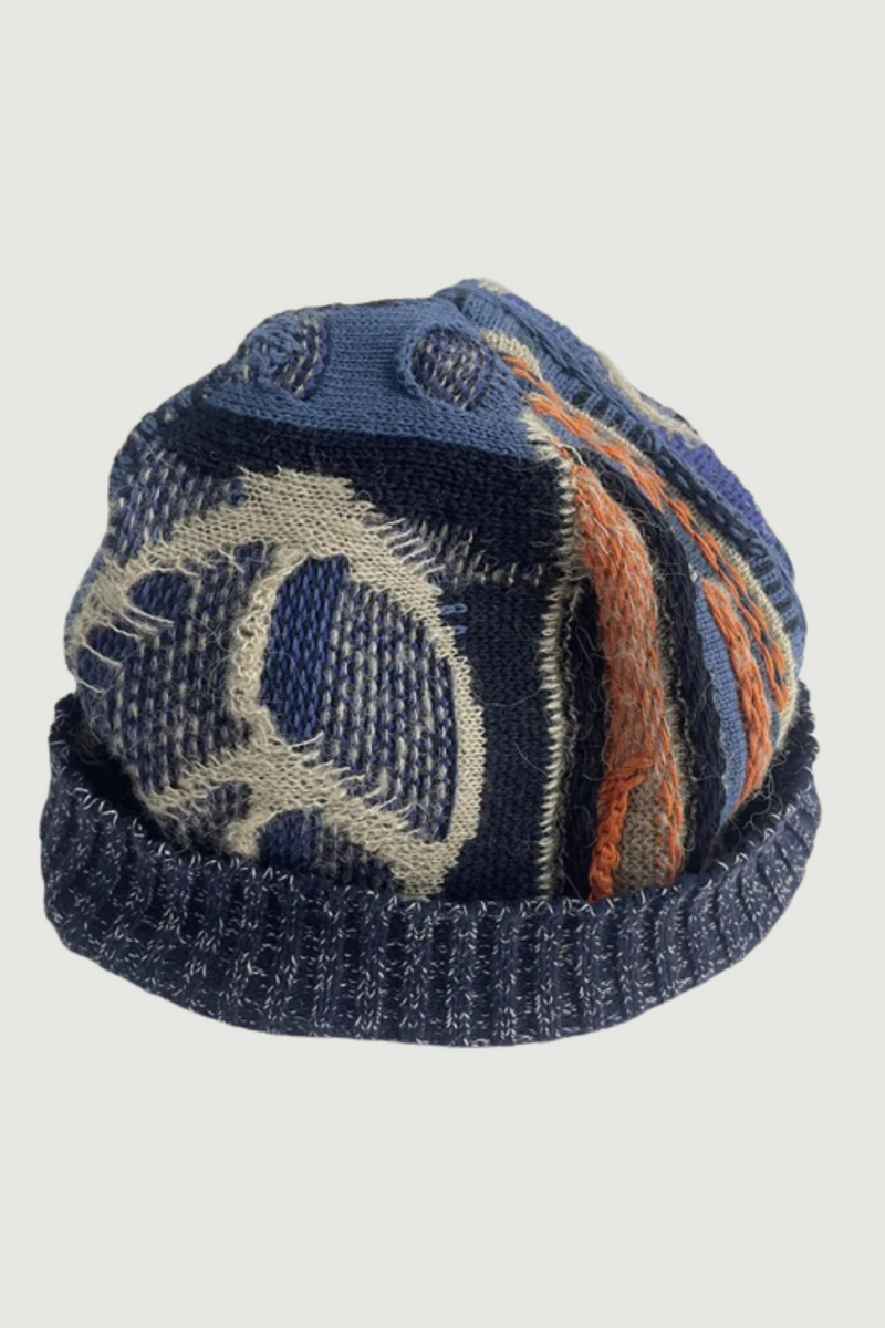 Handmade Men's Warm Hat Wool Blend Retro Patchwork Geometric Colour Block Knit Hat
