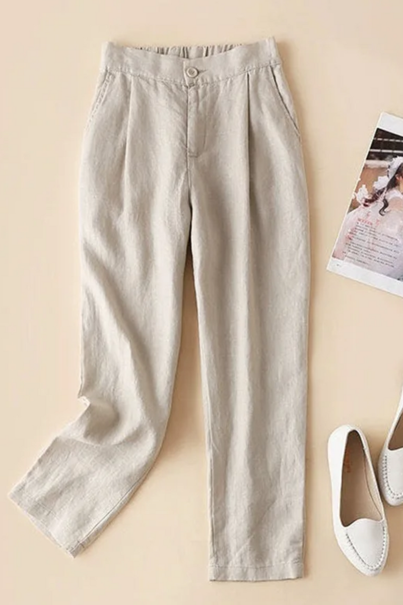 Cotton Linen Pants For Women Casual Wide Leg Pants Button Up Sweatpants