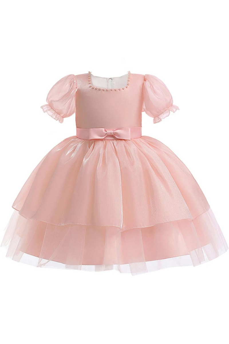 Summer Girl Dress Beading Pink Birthday Party Princess Kids Dress for Girls Bridemaids Gown Bow Wedding Fluffy Dresses