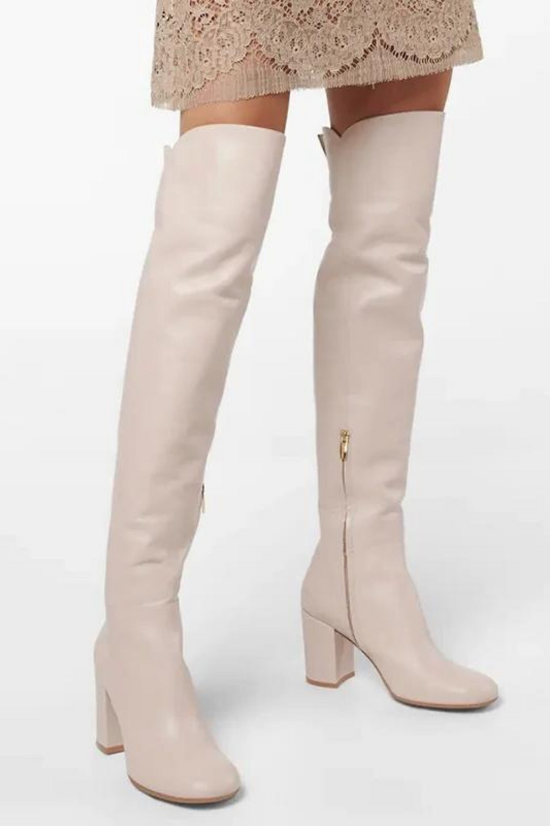 Women Thigh High Boots Winter Genuine Leather High Heels Shoes Woman Zip Luxury Over Knee Boots