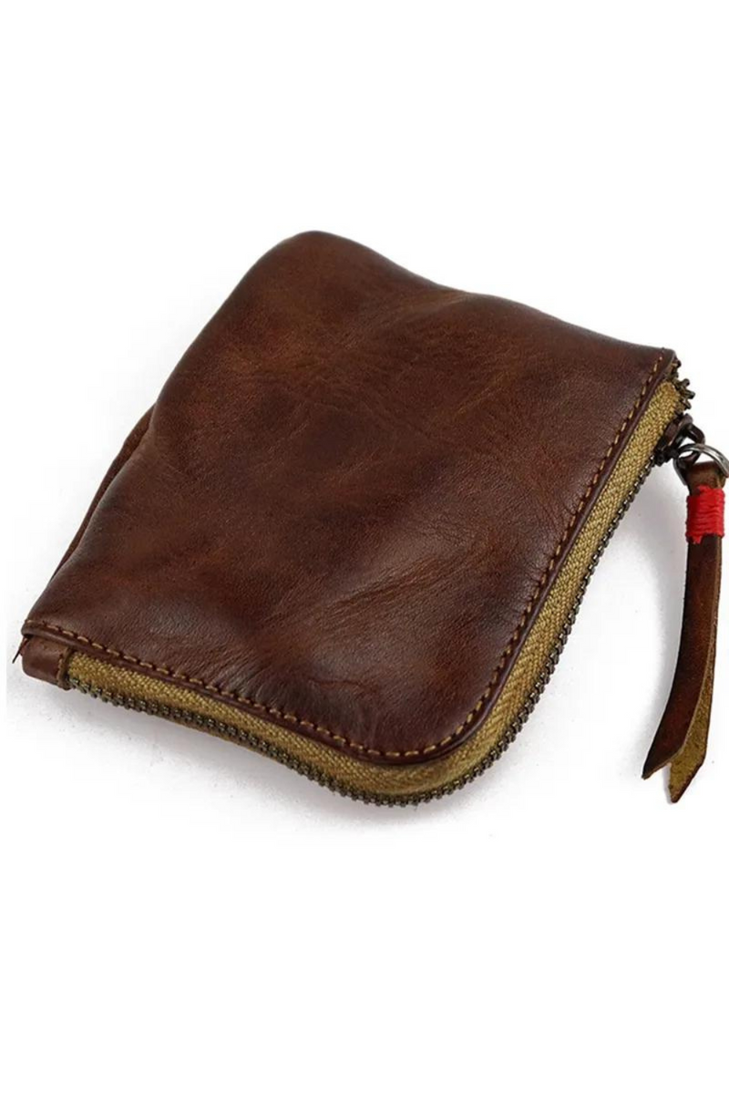 Leather Coin Purse For Women Men Vintage Handmade Wallet Mini Card Holder Bag,