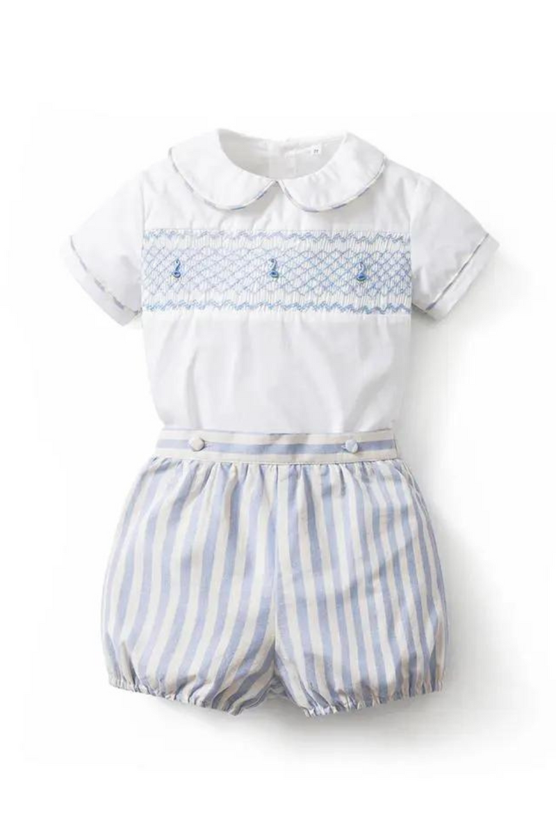 Baby Boy Hand Made Suit Summer Embroidery Boys Spanish Smocked Clothes Set