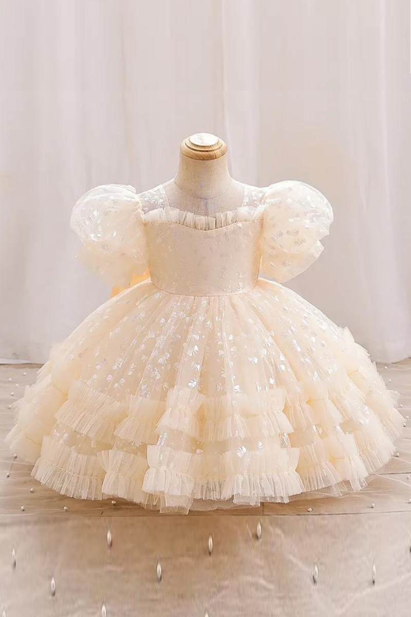 Champagne Lace Baby Dresses Newborn Birthday Dress For Girls Toddler Princess Outfits Children's One Piece