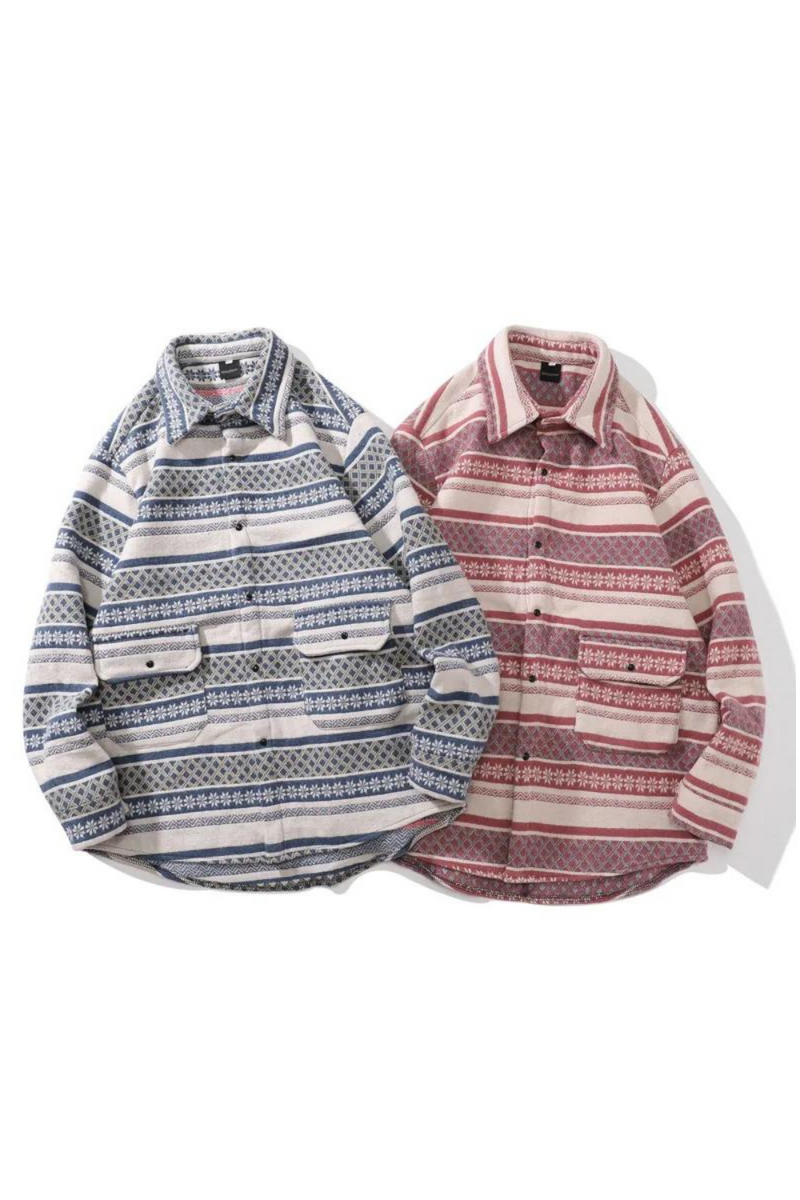 Retro Ethnic Style Men Loose Woolen Long sleeved Shirt Jacket Streetwear Totem Couple Simple Button Tops Shirt