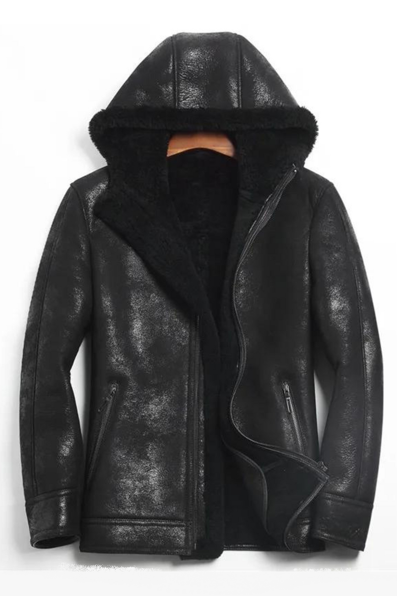 Winter Original Fur Coat with Men Leather Jacket Coat Hooded