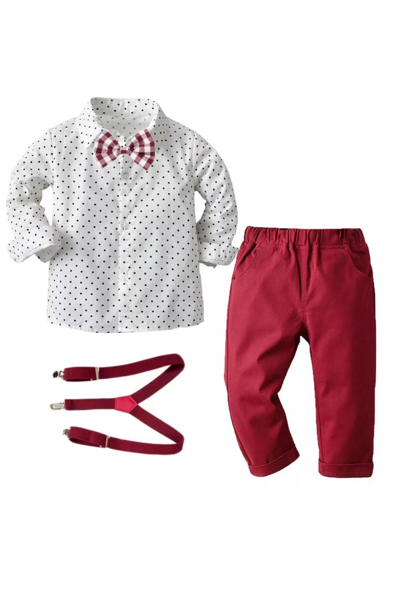 Boy Suit Clothing Sets Birthday Wedding Toddler Boys Clothes Bow Star Shirt Red Pant Belt Kids Party Outfit